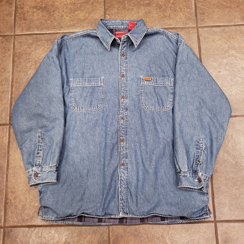 Wolverine denim fleece lined shirt jacket mens XL